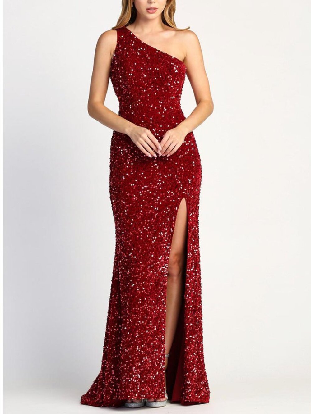 Red Sequin One Shoulder Formal Prom Evening Dress 8